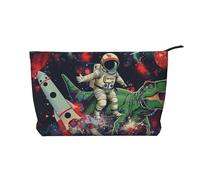 Funny Astronaut Dinosaur Rocket Printed Makeup Bag Corduroy Travel Cosmetic Bags Cosmetic Case Toiletry Bag Organizer for Women Mom Girls