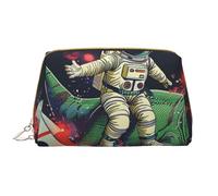 Funny Astronaut Dinosaur Rocket Printed Makeup Bag for Women Portable Leather Make up Bag Travel Zipper Cosmetic Bags Organizer