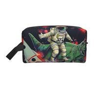 Funny Astronaut Dinosaur Rocket Printed Makeup Bag Travel Portable Cosmetic Bag Large Capacity Makeup Case Toiletry Handbag Organiser for Women