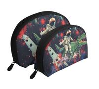 Funny Astronaut Dinosaur Rocket Printed Makeup Bags 2-Piece Portable Shell Travel Toiletry Bag Cosmetic Organizer Bag for Women