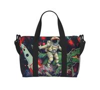 Funny Astronaut Dinosaur Rocket Printed Travel Bag Duffle Bag for Men Women, Large Water Resistant Gym Bag Weekend Holdall Bag with Shoulder Strap