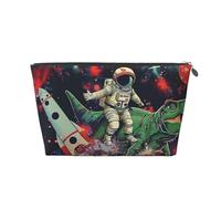 Funny Astronaut Dinosaur Rocket Printed Travel Cosmetic Bags with Silver Zipper Makeup Organizer Cosmetic Case Toiletry Bag for Women Mom Girls