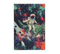 Funny Astronaut Dinosaur Rocket Printed Wooden Puzzle 300 Piece, Cute Puzzle Game in Plastic Box for Family Entertainment and Brain Training Gifts