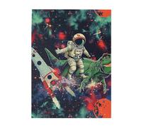 Funny Astronaut Dinosaur Rocket Printed Wooden Puzzle 500 Piece, Cute Puzzle Game in Plastic Box for Family Entertainment and Brain Training Gifts