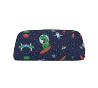 Funny Astronaut Dinosaur Rocket Printing Leather Pencil Pouch Pen Case Elegant and Practical Bag for Students Perfect for Office School