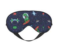 Funny Astronaut Dinosaur Rocket Printing Soft Eye Mask,Double-Sided Soft Eye Cover for Sleep,Travel,Yoga, Adjustable Strap, Blocks Light