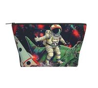 Funny Astronaut Dinosaur Rocket Prints Trapezoid Makeup Bag Travel Cosmetic Organizer with Foam Padding for Gym, Office, and Weekend Trips