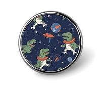 Funny Astronaut Dinosaur Rocket Round Badge for Adult, Sparkle Lapel Pin,Brooches for Scarf,Bag,Pocket,Dress Or Cardigan