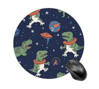 Funny Astronaut Dinosaur Rocket Round Mouse Pad, Non-Slip Rubber Base Waterproof Washable, Computer Mouse Mat for Office Gaming Studying, Premium-Textured Durable Portable Circle Mousepad for Desktop