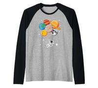 Funny Astronaut Holding Planet Balloons Astronomy Space Raglan Baseball Tee