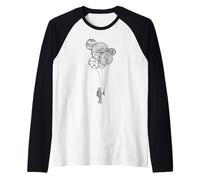 Funny Astronaut Holding Planet Balloons on Space Birthdays Raglan Baseball Tee