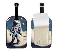Funny Astronaut on The Moon Print Leatherette Luggage Tag with Secure Strap,Colorful Suitcase Identifier for Travel