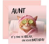 Funny Aunt Birthday Card, Cat Spa, 'Relax On Your Birthday' Blank Inside with Envelope