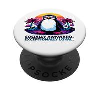 Funny Awkward But Loyal Penguin Synthwave Vapowave Introvert PopSockets Adhesive PopGrip