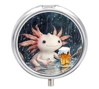 Funny Axolotl Beer Pill Organizer Round Pill Box Travel Pill Case Medicine Organizer for Pocket Purse
