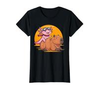 Funny Axolotl Riding Capybara Axolotl Lover Value Graphic T-Shirt, Women, Black, S