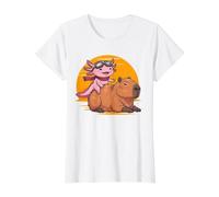 Funny Axolotl Riding Capybara Axolotl Lover Value Graphic T-Shirt, Women, White, XL