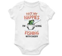 Funny Babygrow for New Dad Pack My Nappies I'm Going Fishing with Daddy Baby Vest Gift Idea, 0-3 Months, White