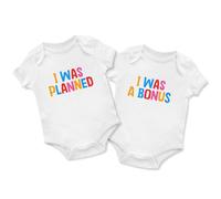 Funny Babygrow Matching Set for Twins I was Planned I was A Bonus Baby Boy Girls Babies Vest, 12-18 Months, White