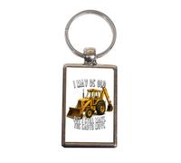 Funny Backhoe Excavator Keyring - “I May Be Old But I Still Make the Earth Move” Metal Construction Vehicle Keychain