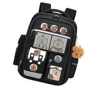 Funny Backpack - Cartoon Animal Satchel, Multi Pocket Academy Knapsack | Cards Badges Charm Accessory Kit, Cute Book Bag For Teenage Teenage Guys Young Excursion Play Daily, Black, Se référer au