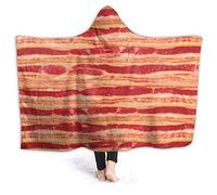 Funny Bacon Food Stripes Hooded Blanket Ultra Soft Wearable Throw Blanket Coral Fleece Blanket Hoodie Cloak for Sofa Lounge Bed Napping Large 80x60In (Queen) Adults