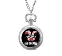 Funny Bacon I Love Bacon Pocket Watch Vintage Quartz Pocket Watches with Chain for Men Women Silver-Style
