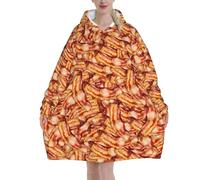 Funny Bacon Modern Vegetable Wearable Blanket Hoodie, Oversized Cozy Warm Sherpa Hooded Blankets Sweatshirt For Women Men