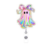 Funny Badge Reel, Cute Glitter Ghost Halloween Nursing Medical Badge Holder with Retractable Clip, Name Badge Holder for Nurse Teacher Doctor Office Worker Gift