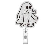 Funny Badge Reel, Cute Glitter Ghost Halloween Nursing Medical Badge Holder with Retractable Clip, Name Badge Holder for Nurse Teacher Doctor Office Worker Gift