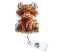 Funny Badge Reel, Cute Highland Cow Retractable ID Card Badge Holder, Name Tag Pediatric Badge Clip for NICU RN LPN CNA MA ER Night Shift Nurse Nursing Student OB/GYN ICU Doctor Teacher, Nurse Gifts