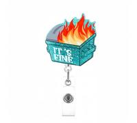 Funny Badge Reel, Cute This is Fine Fired Garbage Bin Nursing Medical Badge Holder with Retractable Clip, Name Badge Holder for Nurse Teacher Doctor Office Worker Gift