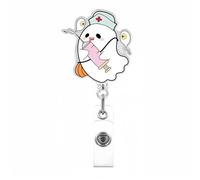 Funny Badge Reel Halloween Ghost Badge Reels Retractable Nurse Name Tag Holder Cute Acrylic Decorative Badge Clip White Ghosts Badge Holders for Doctor Staff Teacher Office Medical Assistant ID Card