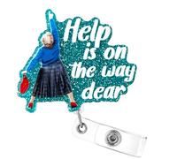 Funny Badge Reel Retractable for ID Name Tag, Help is On The Way Dear Cute Badge Holder Retractable Clip for Nurse,Doctor,Nursing Student,Teacher,Work Office Alligator Clip (Blue)