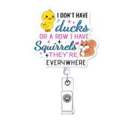 Funny Badge Reel Retractable, Fun Nurse Gifts, Cute Nursing Badge Holder, I Don't Have Ducks or A Row I Have Squirrels They're Everywhere Healthcare Medical RN CNA PCT LPN Nursing Student Badge Clip