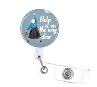 Funny Badge Reel Retractable - Help is on The Way Dear Badge Clip with ID Clip for Nurse Nursing Name Tag Card Cute Badge Holder for Doctor Teacher Student Assistant Staff Volunteer Office Work