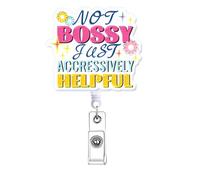 Funny Badge Reel Retractable Nurse, Nursing Badge Holder, Fun Nurse Gifts, Not Bossy Just Accressively Helpful Healthcare Medical ID Card Accessorie RN CNA PCT LPN Nursing Student Badge Clip