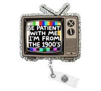 Funny Badge Reel Retractable Retro TV Be Patient with me I'm from The 1900's Nurse Badge Reel Cute Badge Holder with Alligator Clip for Doctor, Nurse, Nursing Student, Employees Medical Worker