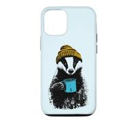 Funny Badger Wearing Beanie Drinking Coffee Case for iPhone 12/12 Pro