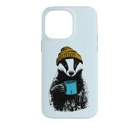 Funny Badger Wearing Beanie Drinking Coffee Case for iPhone 14 Pro Max