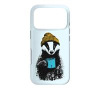 Funny Badger Wearing Beanie Drinking Coffee Case for iPhone 17 Pro
