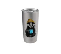 Funny Badger Wearing Beanie Drinking Coffee Stainless Steel Insulated Tumbler