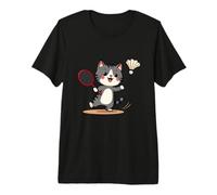 Funny Badminton Cute Cat Racket Shuttlecock Premium T-Shirt
