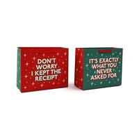 “Funny Bags - Pack of 12 | Humorous Bags with Festive Designs & Sarcastic Quotes for Xmas Presents” (RED,GREEN, 19X23CM)