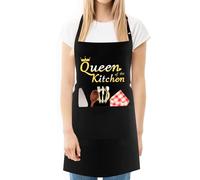 Funny Baker Apron for Mum, Kitchen of the Queen, Adjustable Black Apron with 2 Pockets, Best Gifts for Mom, Wife, Girlfriend, Mother's Day, Birthday, Christmas (Water Resistant)