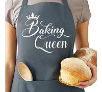 Funny Baking Aprons for Women, Cute Baking Gift for Bakers, Baking Queen Apron, Kitchen Chef Cooking Apron with 2 Pockets, Housewarming Birthday Gifts for Wife Mum Aunt Sister Grandma