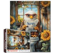 Funny Bald Eagle Puzzle 1000 Pieces for Adults Hilarious Bathroom Bird Puzzles with Glasses and Newspaper Toilet Humor Jigsaw Puzzle Country Style Sunflower Decor Gift for Men Women Puzzle Lovers