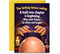 Funny Bald Head Birthday Card - Fortune Teller Shiny & Bright Bald Head Design - Funny Birthday Card for Best Mate, Friend, Dad, Brother, Husband - A5 Size Card with Yellow Envelope
