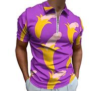 Funny Banana Penis Men's Polo Shirt Golf Zippered T-Shirt Short Sleeve Casual Tee Muscle Tops XL