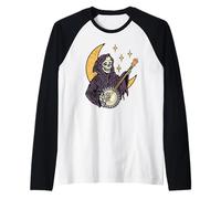 Funny Banjo Reaper Outlaw Bluegrass Country Western Music Raglan Baseball Tee